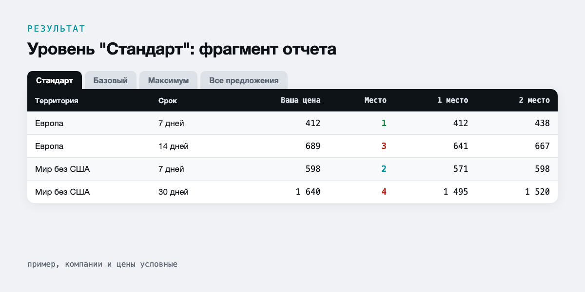 Уровень "Стандарт": фрагмент отчета